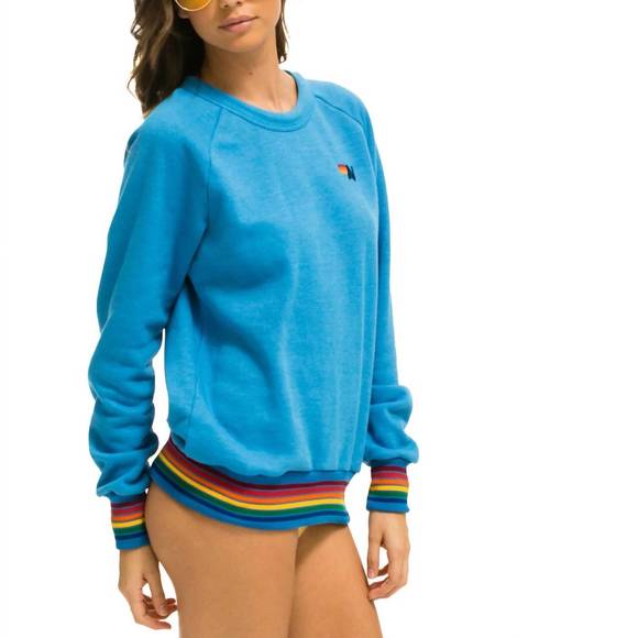 Nwt aviator nation rainbow rib crew sweatshirt in ocean - Picture 3 of 3